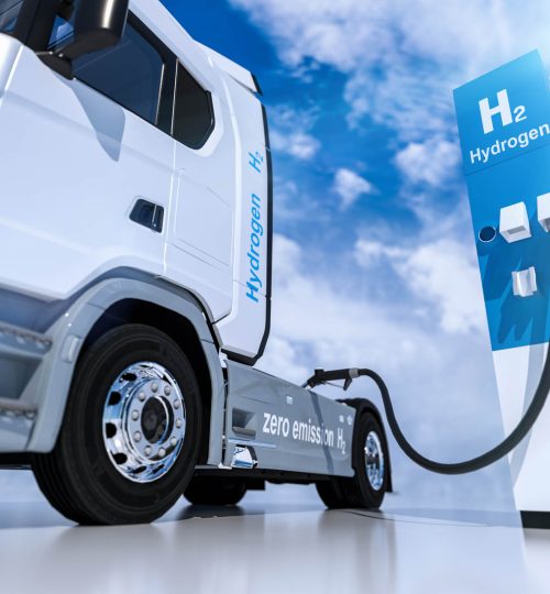 hydrogen logo on gas stations fuel dispenser. h2 combustion Truck engine for emission free ecofriendly transport. 3d rendering